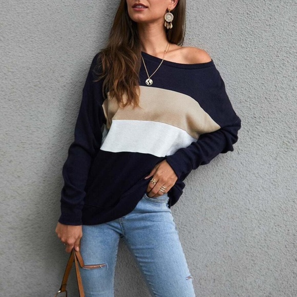 Color block long sleeve Top - BLACK - Picture 4 of 6